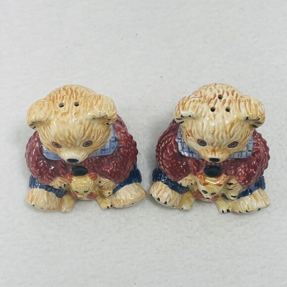 Vintage Gkao Teddy Bear Salt Pepper Shaker Set Ceramic Animal Figure Shape Deco - Picture 5 of 9